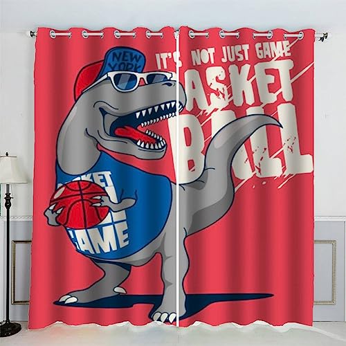 IHIPPO Verdunkelungsvorhänge für Kinder, Dinosaurier, modern, für Schlafzimmer, Basketball, Kinderzimmer, 2 Vorhänge, akustische Vorhänge, 70 x 160 cm (B x H) von IHIPPO