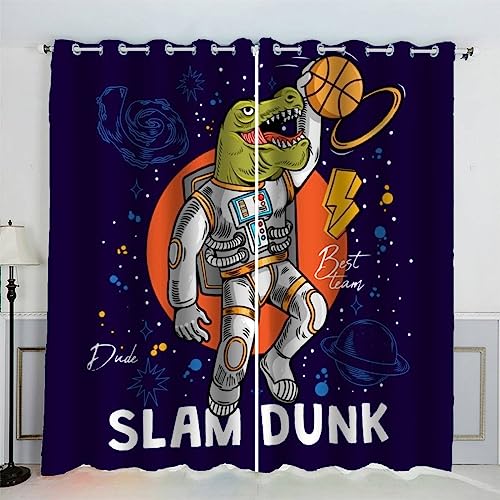 IHIPPO Verdunkelungsvorhänge für Kinder, Dinosaurier, modern, für Schlafzimmer, Basketball, Kinderzimmer, 2 Vorhänge, akustische Vorhänge, 70 x 160 cm (B x H) von IHIPPO