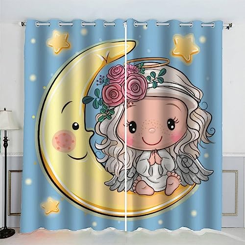 IHIPPO Verdunkelungsvorhänge für Kinder, Mond, moderner Fenstervorhang für Schlafzimmer, niedliche Tiere, Kinderzimmer, 2 Vorhänge, akustische Vorhänge, 70 x 160 cm (B x H) von IHIPPO