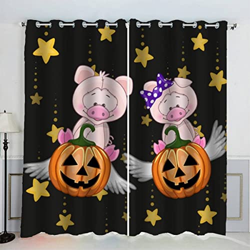 IHIPPO Verdunkelungsvorhänge für Kinder, Schwein, Cartoon, modern, für Schlafzimmer, niedliche Tiere, Kinderzimmer, 2 Paneele, akustische Vorhänge, 70 x 160 cm (B x H) von IHIPPO
