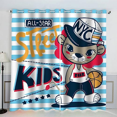 IHIPPO Verdunkelungsvorhänge für Kinder, kleiner Löwe, moderner Fenstervorhang für Schlafzimmer, niedliche Tiere, Kinderzimmer, 2 Vorhänge, akustische Vorhänge, 70 x 160 cm (B x H) von IHIPPO