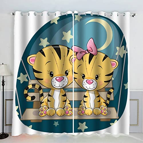 IHIPPO Verdunkelungsvorhänge für Kinder, kleiner Tiger, moderner Fenstervorhang für Schlafzimmer, niedliche Tiere, Kinderzimmer, 2 Vorhänge, akustische Vorhänge, 70 x 160 cm (B x H) von IHIPPO