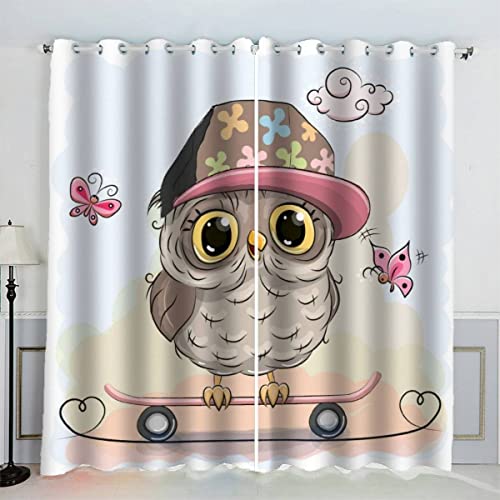 IHIPPO Verdunkelungsvorhänge für Kinder, niedliche Eule, modern, für Schlafzimmer, Tiere, Kinderzimmer, 2 Vorhänge, akustische Vorhänge, 70 x 160 cm (B x H) von IHIPPO