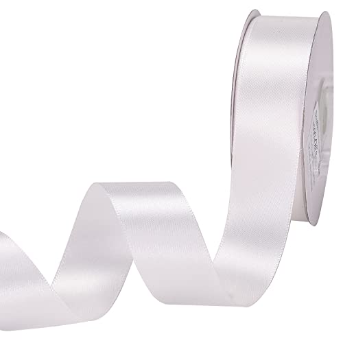 IHKFILAN Satinband, in Gerade Weiss(25 mm x 22.86 m), matt glänzendes Geschenkband, edles Schleifenband zum Dekorieren & Basteln, zum Einpacken besonderer Geschenke, für Hochzeiten, Taufen, uvm von IHKFILAN