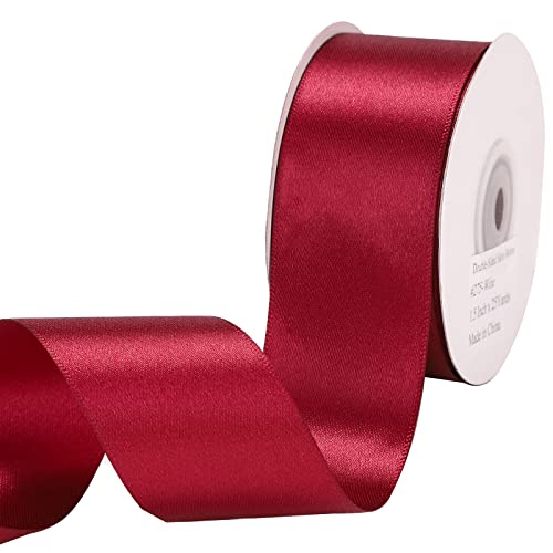 IHKFILAN Satinband, in Wein(38 mm x 22.86 m), matt glänzendes Geschenkband, edles Schleifenband zum Dekorieren & Basteln, zum Einpacken besonderer Geschenke, für Hochzeiten, Taufen, uvm von IHKFILAN