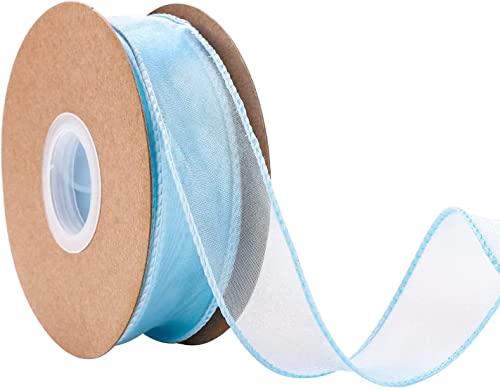 IHKFILAN 38 mm Drahtband zum Verpacken von Geschenken, Organzaband für Hochzeit, Geburtstag, Valentinstag, Weihnachtsdekoration, Chiffon-Bastelband für Haarsträuße (Blau, 10 Yards) von IHKFILAN