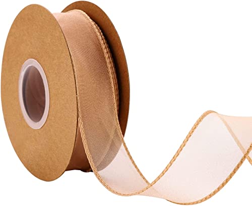 IHKFILAN 38 mm Drahtband zum Verpacken von Geschenken, Organzaband für Hochzeit, Geburtstag, Valentinstag, Weihnachtsdekoration, Chiffon-Bastelband für Haarsträuße (Gold, 10 Yards) von IHKFILAN