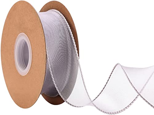 IHKFILAN 38 mm Drahtband zum Verpacken von Geschenken, Organzaband für Hochzeit, Geburtstag, Valentinstag, Weihnachtsdekoration, Chiffon-Bastelband für Haarsträuße (Grau, 10 Yards) von IHKFILAN