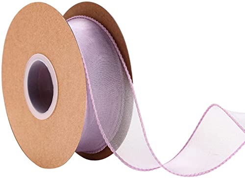 IHKFILAN 38 mm Drahtband zum Verpacken von Geschenken, Organzaband für Hochzeit, Geburtstag, Valentinstag, Weihnachtsdekoration, Chiffon-Bastelband für Haarsträuße (Helles Lila, 10 Yards) von IHKFILAN