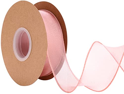 IHKFILAN 38 mm Drahtband zum Verpacken von Geschenken, Organzaband für Hochzeit, Geburtstag, Valentinstag, Weihnachtsdekoration, Chiffon-Bastelband für Haarsträuße (Rosa, 10yards) von IHKFILAN