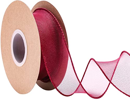 IHKFILAN 38 mm Drahtband zum Verpacken von Geschenken, Organzaband für Hochzeit, Geburtstag, Valentinstag, Weihnachtsdekoration, Chiffon-Bastelband für Haarsträuße (Rot, 10 Yards) von IHKFILAN