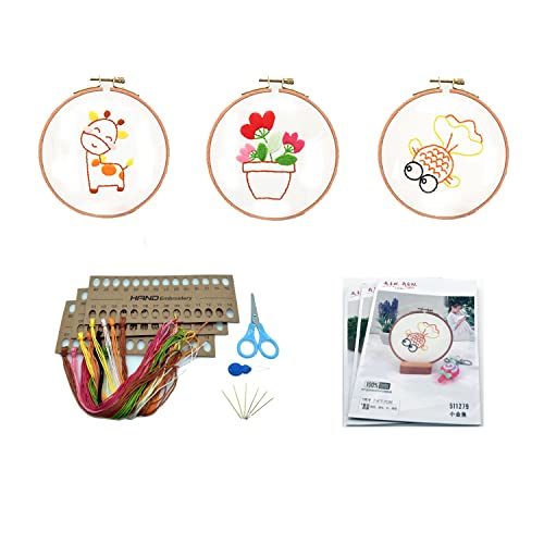 IHKFILAN Kinder Stickerei Starter Kit Kreuzstich Set,DIY Handgemachte Cross Stitch Embroidery für Anfänger (3 Stücke einfaches Muster) von IHKFILAN
