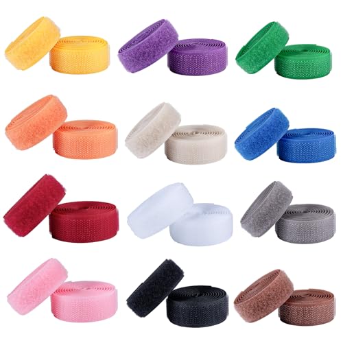 IHKFILAN Klettband, 20 mm breit zum Nähen klettband beidseitig (Haken、Schlaufe) Nylon Gewebe-Klebeband mit Non-Kleber für DIY 12 Farben von IHKFILAN