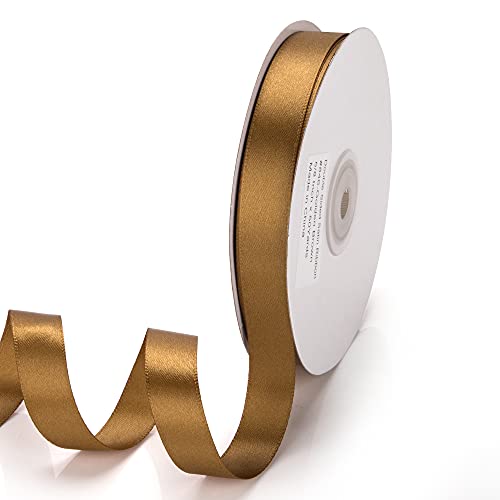 IHKFILAN Satinband, in Goldbraun (16 mm x 45.72 m), matt glänzendes Geschenkband, edles Schleifenband zum Dekorieren & Basteln, zum Einpacken besonderer Geschenke, für Hochzeiten, Taufen, uvm von IHKFILAN