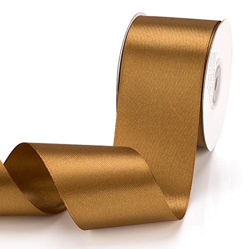 IHKFILAN Satinband, in Goldbraun (50 mm x 22.86 m), matt glänzendes Geschenkband, edles Schleifenband zum Dekorieren & Basteln, zum Einpacken besonderer Geschenke, für Hochzeiten, Taufen, uvm von IHKFILAN