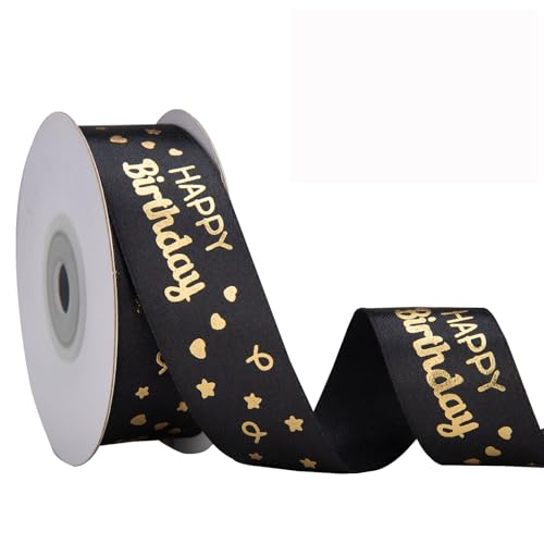 IHKFILAN Satinband für Geschenkverpackung, 1 Zoll 25 Yards alles Gute zum Geburtstag, Polyesterband mit goldenen Buchstaben für Einladungen Blumensträuße Geburtstagsfeiern DIY (Black, Happy Birthday) IHKFILAN Satinband für Geschenkverpackung, 1 Zoll 25 Yards alles Gute zum Geburtstag, Polyesterband mit goldenen Buchstaben für Einladungen Blumensträuße Geburtstagsfeiern DIY (Black, Happy Birthday) von IHKFILAN