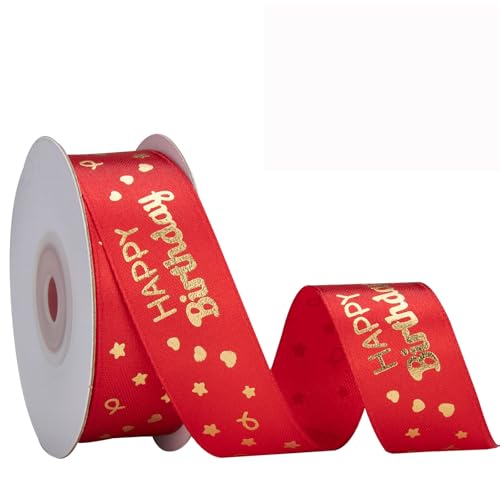IHKFILAN Satinband für Geschenkverpackung, 1 Zoll 25 Yards alles Gute zum Geburtstag, Polyesterband mit goldenen Buchstaben für Einladungen Blumensträuße Geburtstagsfeiern DIY (Red, Happy Birthday) IHKFILAN Satinband für Geschenkverpackung, 1 Zoll 25 Yards alles Gute zum Geburtstag, Polyesterband mit goldenen Buchstaben für Einladungen Blumensträuße Geburtstagsfeiern DIY (Red, Happy Birthday) von IHKFILAN