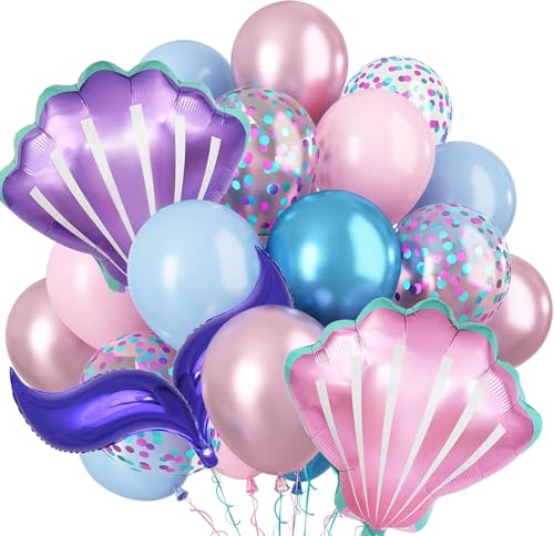 19 Stück Blau Lila Balloons Set, Muschel Folienballon, Helium Ballon, Ozean Geburtstag Luftballons Set, für Mädchen Geburtstagsfeier Ozean Themen Party Hochzeit Dekoration von IHLOOTD