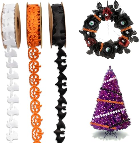 3 Rollen 5 Yards Halloween Bänder, Schwarz Weiß Orange Halloweenband Kürbis Fledermaus Geist Formen Deko Basteln für Geschenkverpackung, Kunsthandwerk, Halloween Party Dekoration 3 Rollen 5 Yards Halloween Bänder, Schwarz Weiß Orange Halloweenband Kürbis Fledermaus Geist Formen Deko Basteln für Geschenkverpackung, Kunsthandwerk, Halloween Party Dekoration von IHLOOTD