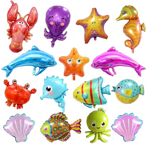 Ballon Meerestiere Geburtstag, 15 Stück Meerestiere Luftballons, Fisch Folienballon Muschel Ballons Delphin Helium Ballon Seepferdchen Seestern für Mottoparty, Geburtstagsfeier Ballon Meerestiere Geburtstag, 15 Stück Meerestiere Luftballons, Fisch Folienballon Muschel Ballons Delphin Helium Ballon Seepferdchen Seestern für Mottoparty, Geburtstagsfeier von IHLOOTD