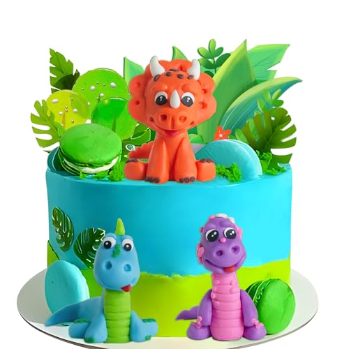 Dino Tortendeko 3 Stück Kuchendeko Dinosaurier 3D Tortenaufleger Dino Cake Topper Dinosaur für Junge Geburtstagsfeier, Dinosaurier Thema Partydekorationen, Babyparty von IHLOOTD