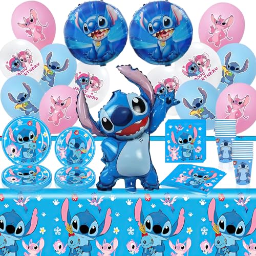 Geburtstagsdeko 66 Stüks Blaue Cartoon Pappteller Kindergeburtstag Party Deko Geburtstag-Pappteller, Tischdecke, Folienballons, Tassen, Servietten von IHLOOTD