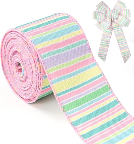 Osterband mit Drahtrand, 2,5 Zoll Frühlings Pastell Band,Ostern Schleifenband, Ostern Bänder Deko für Geschenkverpackung Osterei Schleifen Ostergeschenke DIY Geschenk Dekoration Handwerk von IHLOOTD