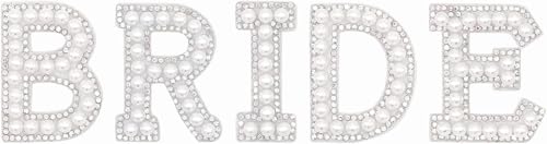 Braut Bügelbuchstaben für Textilien 5 Stück Hochzeit Aufbügeln Buchstaben Strasssteine Buchstaben zum Aufnähen Weiß Perlen Bügelbilder Aufnäher für Kleidung, Hüte, Schuhe, Bastelbedarf von IHLOOTD
