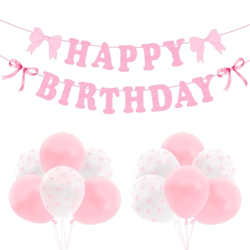 Rosa Geburtstagsdeko Set 13 Stück Schleifen Latex Ballon Rosa Alles Gute Zum Geburtstagsbanner, Luftballons mit Schleifen Druck, Happy Birthday Banner für Mädchen Frauen, Geburtstagsdeko, Themenparty Rosa Geburtstagsdeko Set 13 Stück Schleifen Latex Ballon Rosa Alles Gute Zum Geburtstagsbanner, Luftballons mit Schleifen Druck, Happy Birthday Banner für Mädchen Frauen, Geburtstagsdeko, Themenparty von IHLOOTD