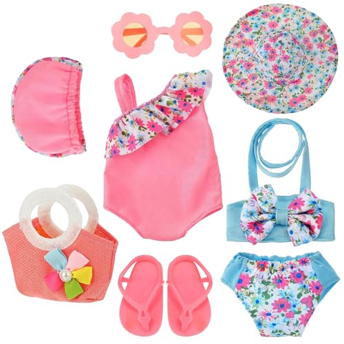 Puppen Badeanzug Set, 8-teiliges Sommer Puppenzubehör Set mit Sonnenbrille, Flip Flops und Handtasche, Schwimm Set für Puppen 18 Zoll, Puppen Kleidung Outfits, für 35-45 cm New Born Baby Puppen Puppen Badeanzug Set, 8-teiliges Sommer Puppenzubehör Set mit Sonnenbrille, Flip Flops und Handtasche, Schwimm Set für Puppen 18 Zoll, Puppen Kleidung Outfits, für 35-45 cm New Born Baby Puppen von IHLOOTD