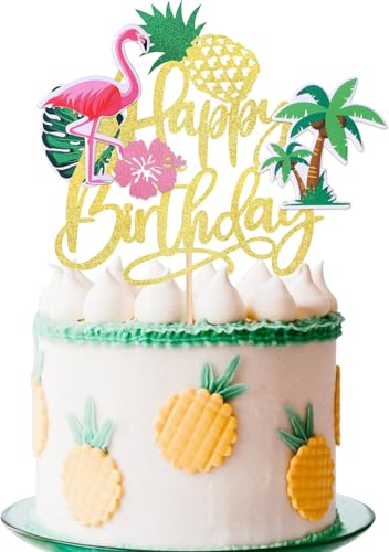 Sommer Pool Party Geburtstags Tortendeko, Glitzernde Happy Birthday Cake Topper, Hawaiisch Strand Kuchen Topper, Sommer Pool Party Kuchen Dekoration für Sommer Geburtstagsfeiern und Poolpartys (A) von IHLOOTD