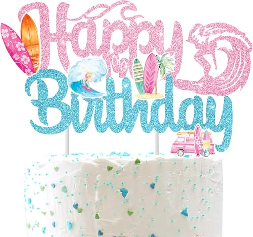 Sommer Pool Party Geburtstags Tortendeko, Glitzernde Happy Birthday Cake Topper, Hawaiisch Strand Kuchen Topper, Sommer Pool Party Kuchen Dekoration für Sommer Geburtstagsfeiern und Poolpartys (C) von IHLOOTD