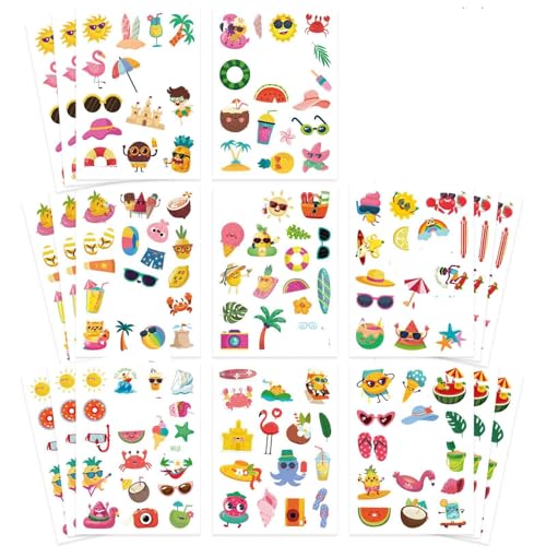 Sommer Strand Aufkleber 387 PCS Sommer Sticker Kinder Scrapbook Travel Sticker Set Fotoalbum Hawaiiaufkleber für DIY, Partygeschenke, Scrapbooking Deko (A) von IHLOOTD
