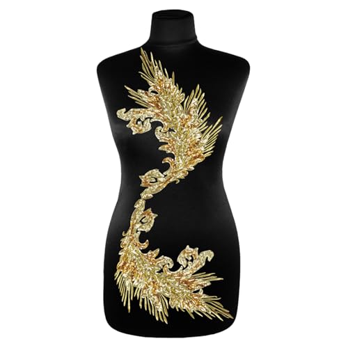 Stickerei Feder Applikation, 2 Stück Pailletten Aufnäher Gold, Stickerei Zum Aufnähen, Gestickte Patches Groß für DIY Kleidung, Vorhang, Kissenbezug, Brautkleid Stickerei Feder Applikation, 2 Stück Pailletten Aufnäher Gold, Stickerei Zum Aufnähen, Gestickte Patches Groß für DIY Kleidung, Vorhang, Kissenbezug, Brautkleid von IHLOOTD