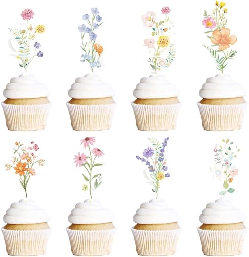 Blumen Tortendeko 36 Stück 8 Stile Blumen Torten Deko Wild Blumen Kuchen Deko Einseitig für Geburtstag Hochzeit Gartenparty Frühlingsparty von IHLOOTD
