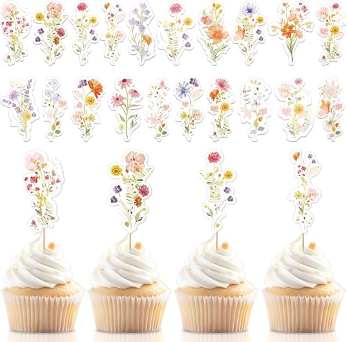 Blumen Tortendeko 60 Stück 20 Stile Blumen Torten Deko Wild Blumen Kuchen Deko Einseitig für Kinder Geburtstag Hochzeit Gartenparty Frühlingsparty von IHLOOTD