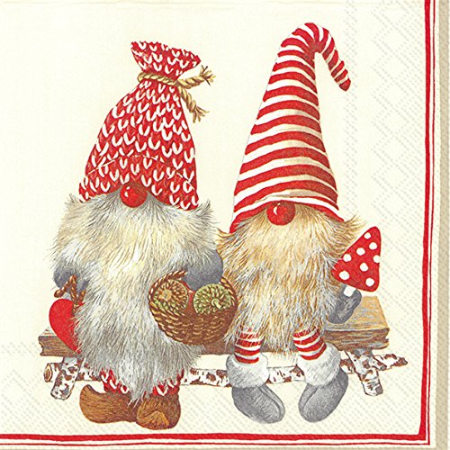 Friendly Tomte Papierservietten, Weihnachtselfen, Zwerge, 20 Stück, 33 cm, quadratisch, Rot von IHR