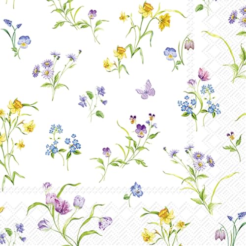IHR - C 1069690 - Cocktail Papierservietten, Ostern, Easter Flowers, weiß, 20 Stück, 12,5cm x 12,5cm, 3 lagig von IHR Ideal Home Range