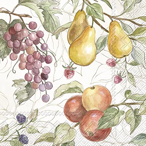 IHR Ideal Home Range - Servietten Herbstmotiv COUNTRY FRUITS Äpfel Weintrauben Birnen Herbstlaub cream 20 St. Lunchservietten 33 cm x 33 cm von IHR Ideal Home Range