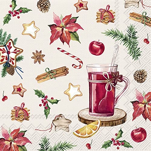 IHR Ideal Home Range - Servietten Glühwein Weihnachten GLÖGG OCH GODIS linen Weihnachtspunsch Christbaum Deko 20 St. Lunch-Servietten 33 cm x 33 cm von IHR Ideal Home Range