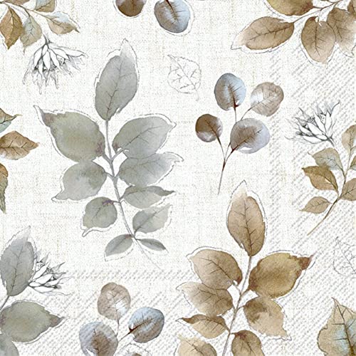 IHR Ideal Home Range - Servietten Weihnachten WOODLAND LEAVES Meise Vogel Laub Winter nature 20 St. Cocktail-Servietten 25 cm x 25 cm von IHR Ideal Home Range