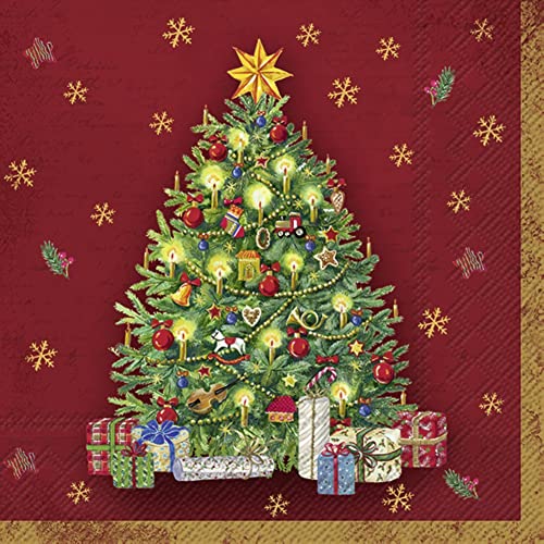 IHR Ideal Home Range - Weihnachtsbaum Servietten FESTIVE TREE Weihnachten festlich Tannenbaum Christbaum Geschenke Sterne Schneeflocken red 20 St. Cocktail-Servietten 25 cm x 25 cm von IHR Ideal Home Range