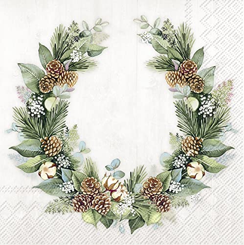 IHR Ideal Home Range - Weihnachtskranz Servietten COTTON WREATH Türkranz Adventskranz cream 20 St. Lunch-Servietten 33 cm x 33 cm von IHR Ideal Home Range