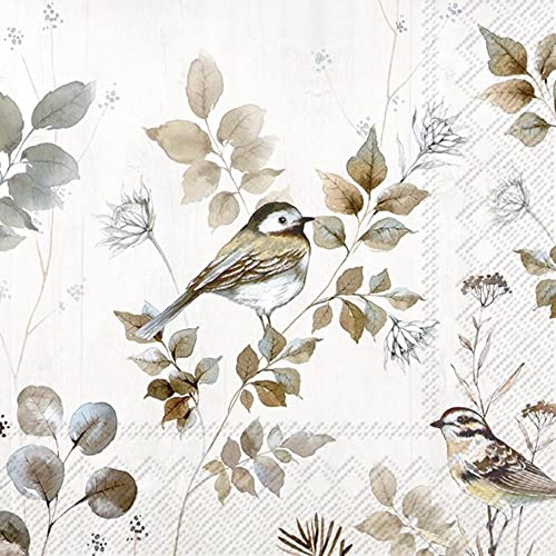 IHR Ideal Home Range - Weihnachtsservietten WOODLAND BIRDS nature Vogel Meise Fink Laub Winterserviette 20 St. Lunch-Servietten 33 cm x 33 cm von IHR Ideal Home Range