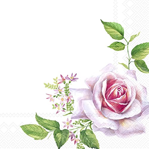 20 Servietten Einzelne Rose auf weiß | Blumen | Geburtstag | Tischdeko | Decoupage | Serviettentechnik 33x33cm von IHR