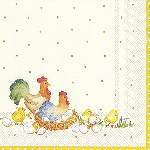 20 Servietten Hahn und Henne im Nest | Frühling | Ostern | Tiere | Tischdeko | Decoupage | Serviettentechnik 33x33cm von IHR