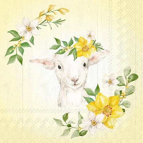 20 Servietten Lamm mit Blumenschmuck | Tiere | Frühling | Ostern | Tischdeko | Decoupage | Serviettentechnik 33x33cm von IHR