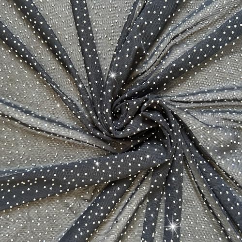 Glänzender Strass-Tüllstoff, ca. 150 x 89 cm, dehnbarer Strass-Netzstoff für Hintergrund, DIY, sexy Damen-Kostüme, Hochzeiten und Veranstaltungen, kann geschnitten und aufnähen (schwarz, 91 cm) von II