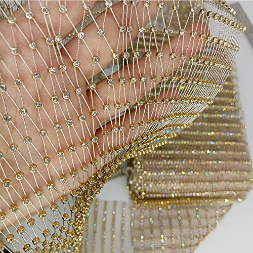 Netzstoff, 60 x 90 cm, goldfarben, glänzend, Stretch, Kristall, Strass, Netzstoff, durchsichtig, ausgeschnitten, 5,138.4 cm, beliebter Designer, DIY, Kleid, Maske, Dekoration, Gold (4,5 m) von II
