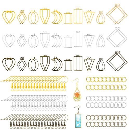180 Stück offene Lünetten-Anhänger für Kunstharzhandwerk, verschiedene Metallanhänger mit Biegeringe und Ohrhaken, DIY-Schmuckherstellungszubehör für Halsketten, Ohrringe, Charms 180 Stück offene Lünetten-Anhänger für Kunstharzhandwerk, verschiedene Metallanhänger mit Biegeringe und Ohrhaken, DIY-Schmuckherstellungszubehör für Halsketten, Ohrringe, Charms von IIDEA